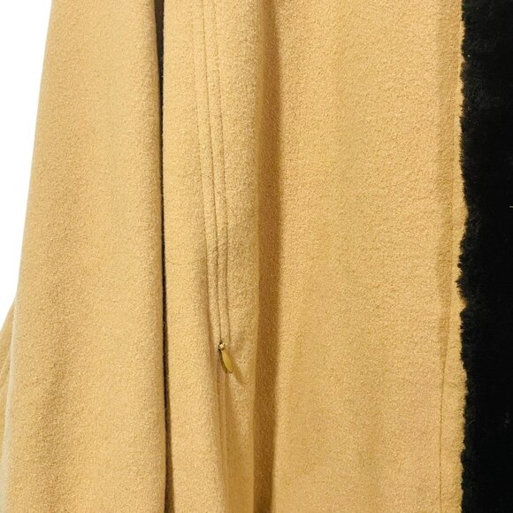 Talbots Womens Camel Tan Cape Wool Cashmere Blend Faux Fur Trim Sz S Petite - Picture 5 of 10